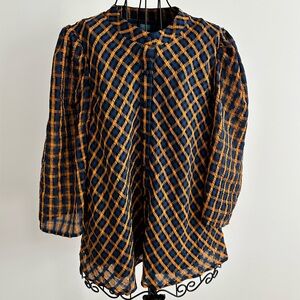 Enfocus Studio Blue and Yellow Plaid Top
